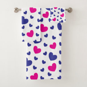 Blue Pink Cute Hearts Valentines Day Pattern Bath Towel Set