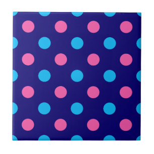 Blue Pink Cyan Polka Dot Pattern Ceramic Tile