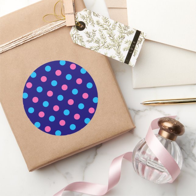 Blue Pink Cyan Polka Dot Pattern Classic Round Sticker (Gifting)