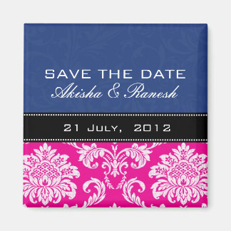 Blue Pink Damask Save the Date Magnet
