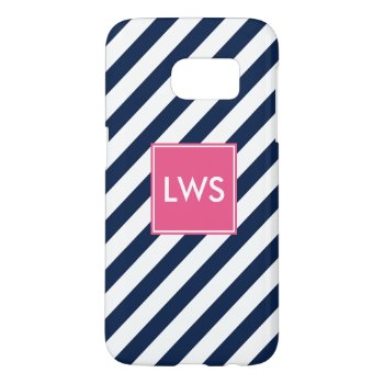 Blue Pink Diagonal Stripes Monogram Samsung Galaxy S7 Case by heartlockedcases at Zazzle
