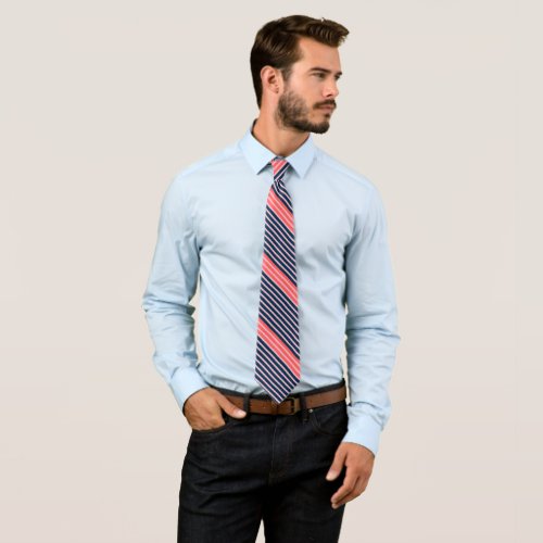 Blue  Pink Diagonal Stripes Pattern Tie