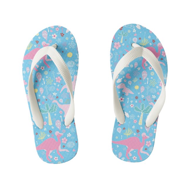 Blue Pink Dinosaur Pattern Kid's Flip Flops (Footbed)