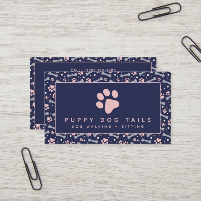 Blue Pink Dog Walker Pet Sitter  Business Card