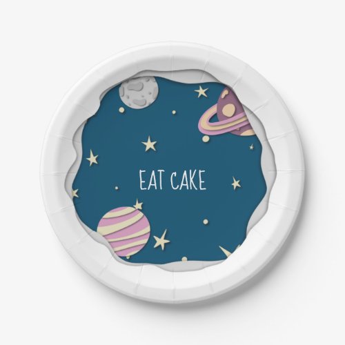 Blue Pink Eat Cake Galaxy Stars  Planets Paper Plates