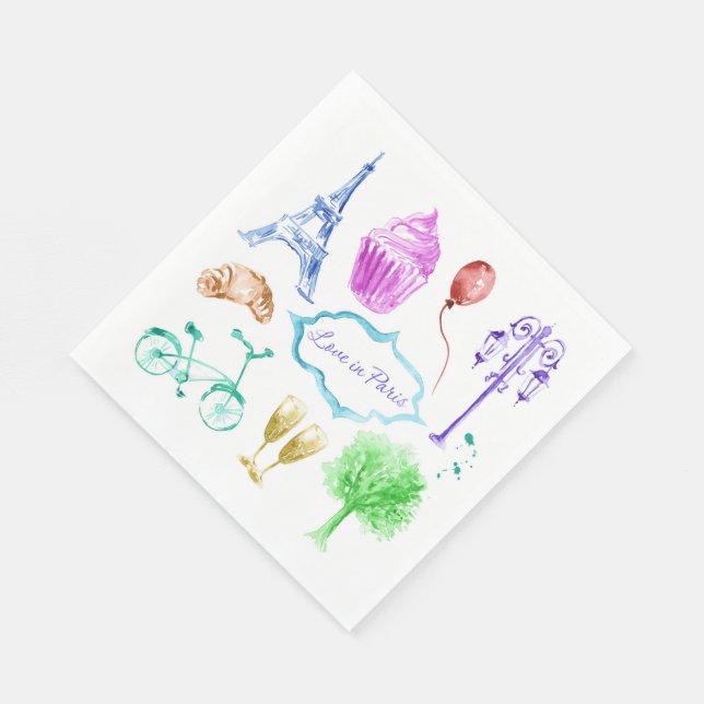 Blue Pink Eiffel Tower Paris Watercolor Art Napkins (Corner)