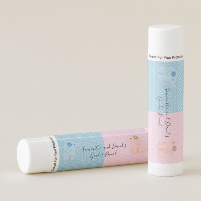 Blue Pink Elephant Gender Reveal Party Favor Lip Balm (Front)