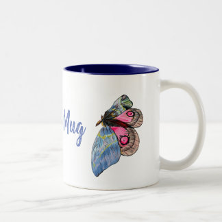 Blue Pink Exotic Butterflies Pattern Two-Tone Coffee Mug