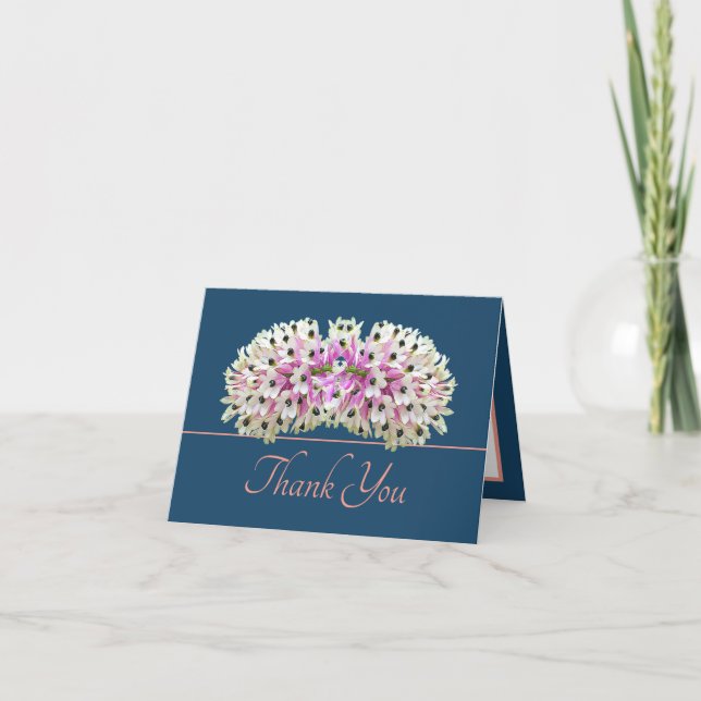Blue Pink Exotic White Orchid Bouquet Thank You Card (Front)