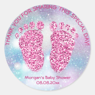 Blue Pink Feet Baby Shower Favor Thank Girl Classic Round Sticker