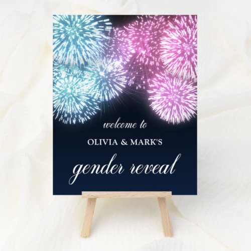 Blue Pink Firework Gender Reveal Welcome Poster