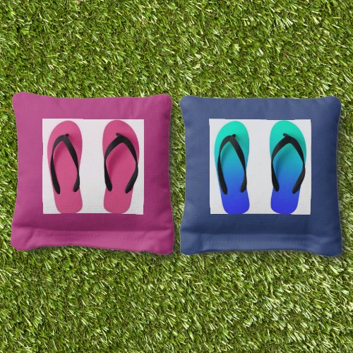 Blue  Pink Flip Flops Cornhole Bags