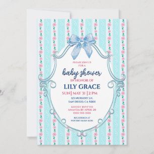 Blue & Pink Floral Baby Shower Invitation