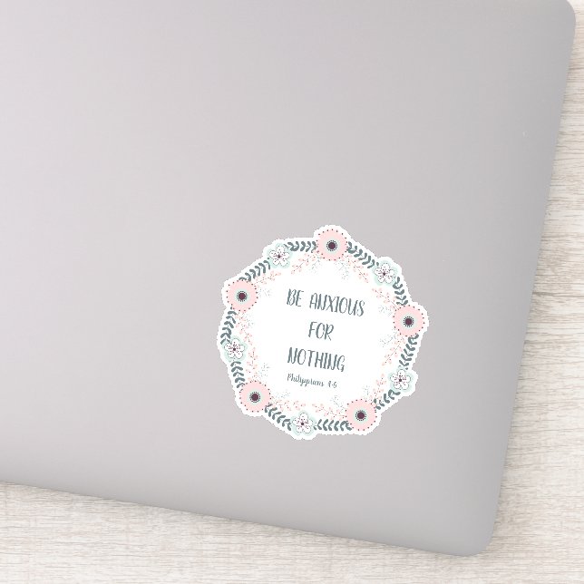 Blue Pink Floral Bible Verse Anxiety Sticker (Detail)
