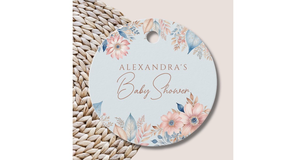 Blue Pink Floral Boho Chic Baby Shower Thank You Favor Tags | Zazzle