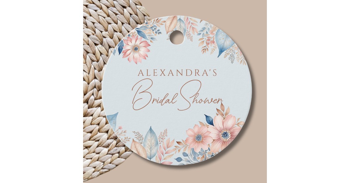 Blue Pink Floral Boho Chic Bridal Shower Thank You Favor Tags | Zazzle