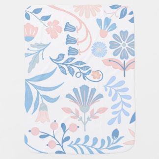Blue pink floral boho design cute baby blanket