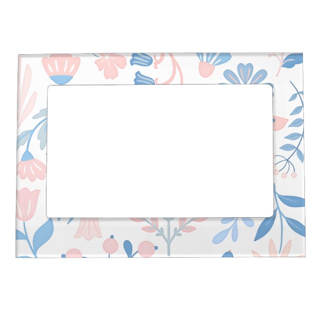 Blue pink floral boho design cute magnetic frame (Front)