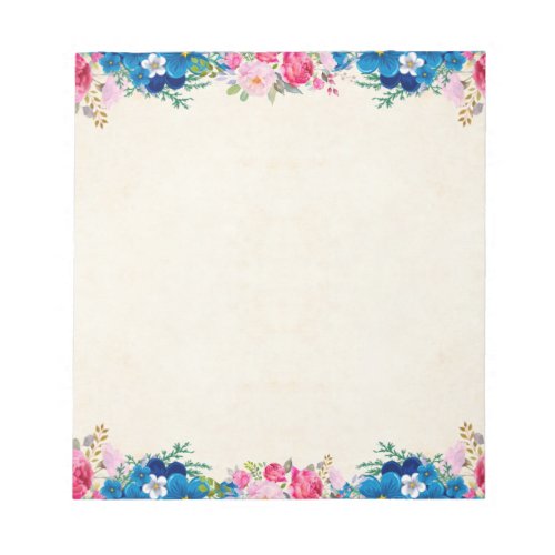 Blue Pink Floral Border Notepad