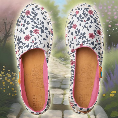 Blue Pink Floral Chic White Summer Flower Pattern Espadrilles