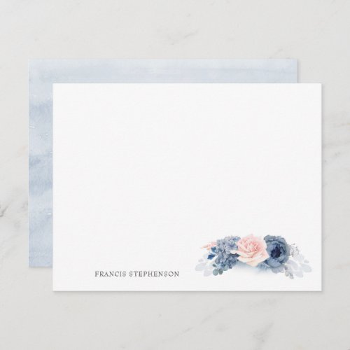 Blue Pink Floral Elegant Full Name or Couple Names Note Card