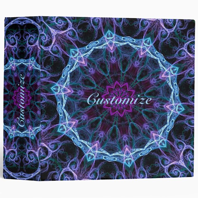 Blue & Pink Floral Fractal Pattern Binder (Front/Spine)