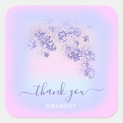 Blue Pink Floral Glitter SWEET16TH Holograph Square Sticker