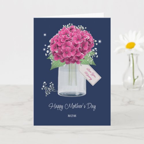 Blue Pink Floral Heart Happy Mothers Day Card