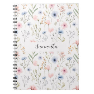 Blue Pink Floral Personalized Notebook