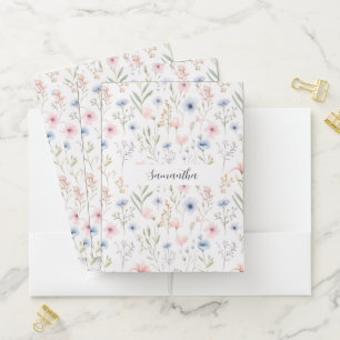 Blue Pink Floral Personalized  Pocket Folder