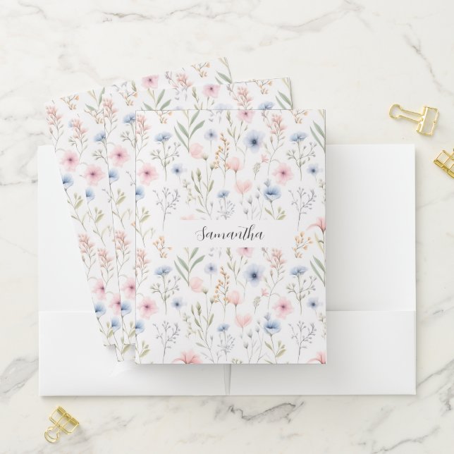 Blue Pink Floral Personalized  Pocket Folder (In Situ)