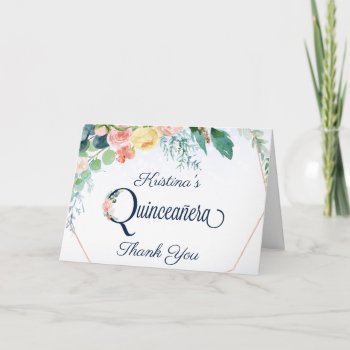 Blue Pink Floral Quinceañera Birthday Thank You Card by MaggieMart at Zazzle