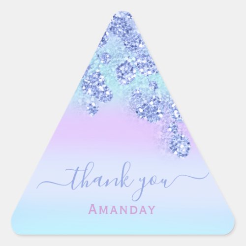 Blue Pink Floral  Triangle Glitter Bridal BIRTHDAY Triangle Sticker