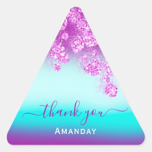 Blue Pink Floral  Triangle Glitter Bridal Sweet 16 Triangle Sticker