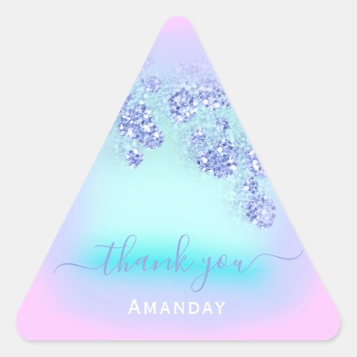 Blue Pink Floral  Triangle Glitter Bridal Unicorn Triangle Sticker