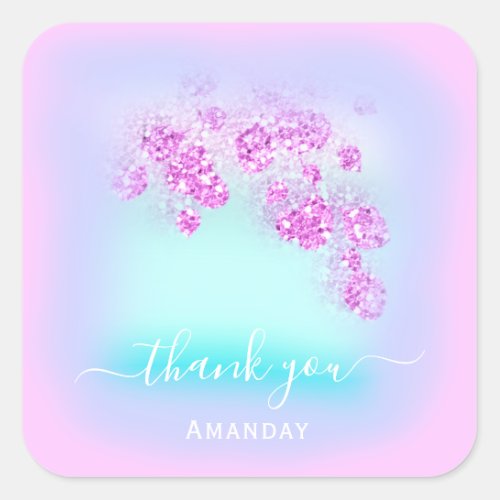 Blue Pink Floral Triangle Glitter SWEET16THUnicorn Square Sticker