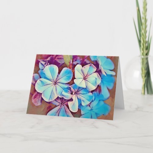 Blue Pink Flower Garden Art Note Card