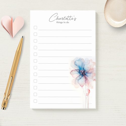 Blue pink Flower Personalized To_Do List Post_it Notes