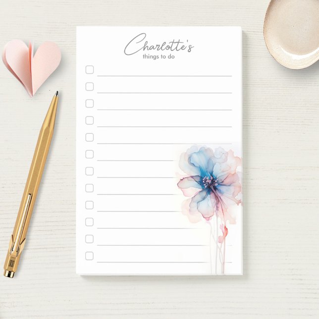 Blue pink Flower Personalized To-Do List Post-it Notes (Creator Uploaded)