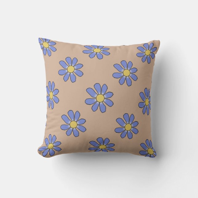 Blue/Pink Flowers 2 in 1 Throw Pillow (Front)