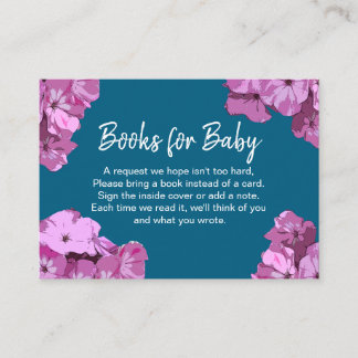 Blue &  Pink Flowers Baby Shower Books for Baby Enclosure Card