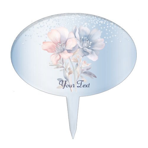 Blue Pink Flowers Cake Topper