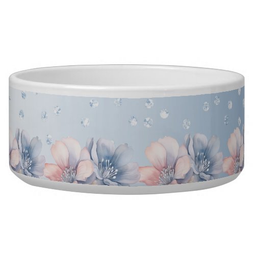Blue Pink Flowers Ceramic Pet Bowl