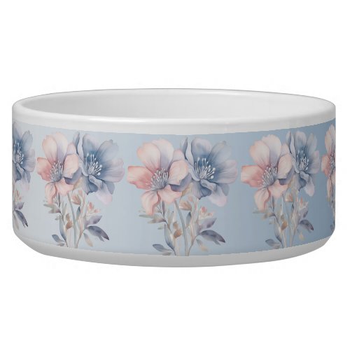 Blue Pink Flowers Ceramic Pet Bowl
