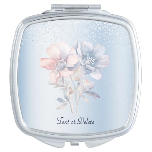 Blue Pink Flowers Compact Mirror