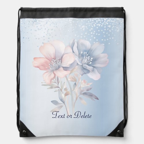 Blue Pink Flowers Drawstring Backpack