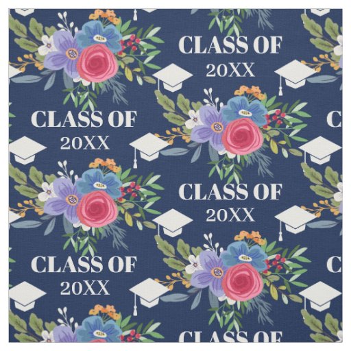 Blue Pink Flowers Graduation Class of Pattern Fabric