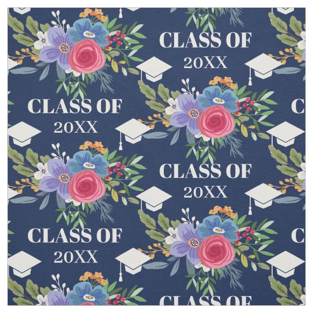 Blue Pink Flowers Graduation Class of Pattern Fabric (Swatch)