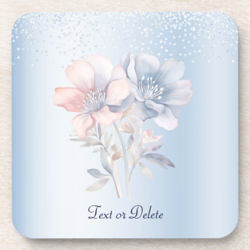 Blue Pink Flowers Hard plastic coaster