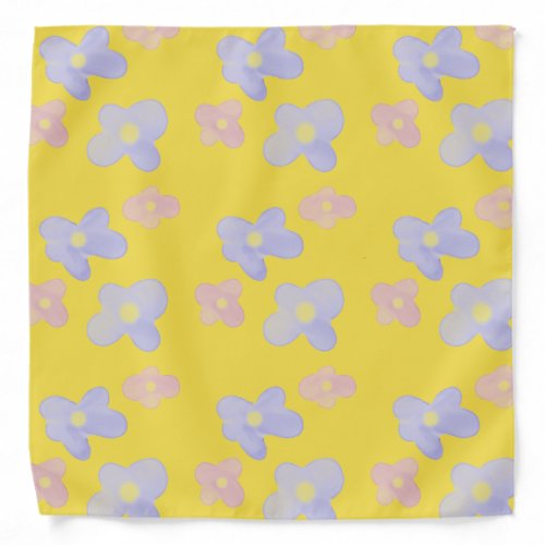 Blue Pink Flowers on bright yellow Bandana